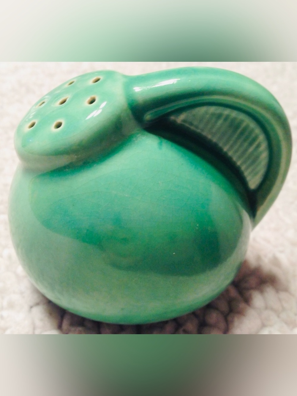 Vintage Green Porcelain Tilted Jug Pitcher Closed Handle Single Salt Shaker